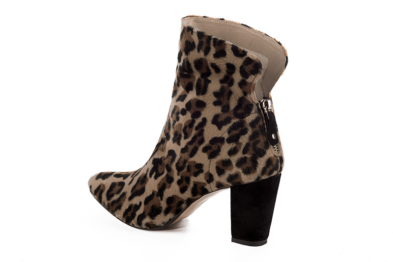 Safari black women's ankle boots with a zip at the back. Round toe. High block heels. Rear view - Florence KOOIJMAN